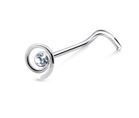 Round Stone Curved Nose Stud Silver NSKB-09
